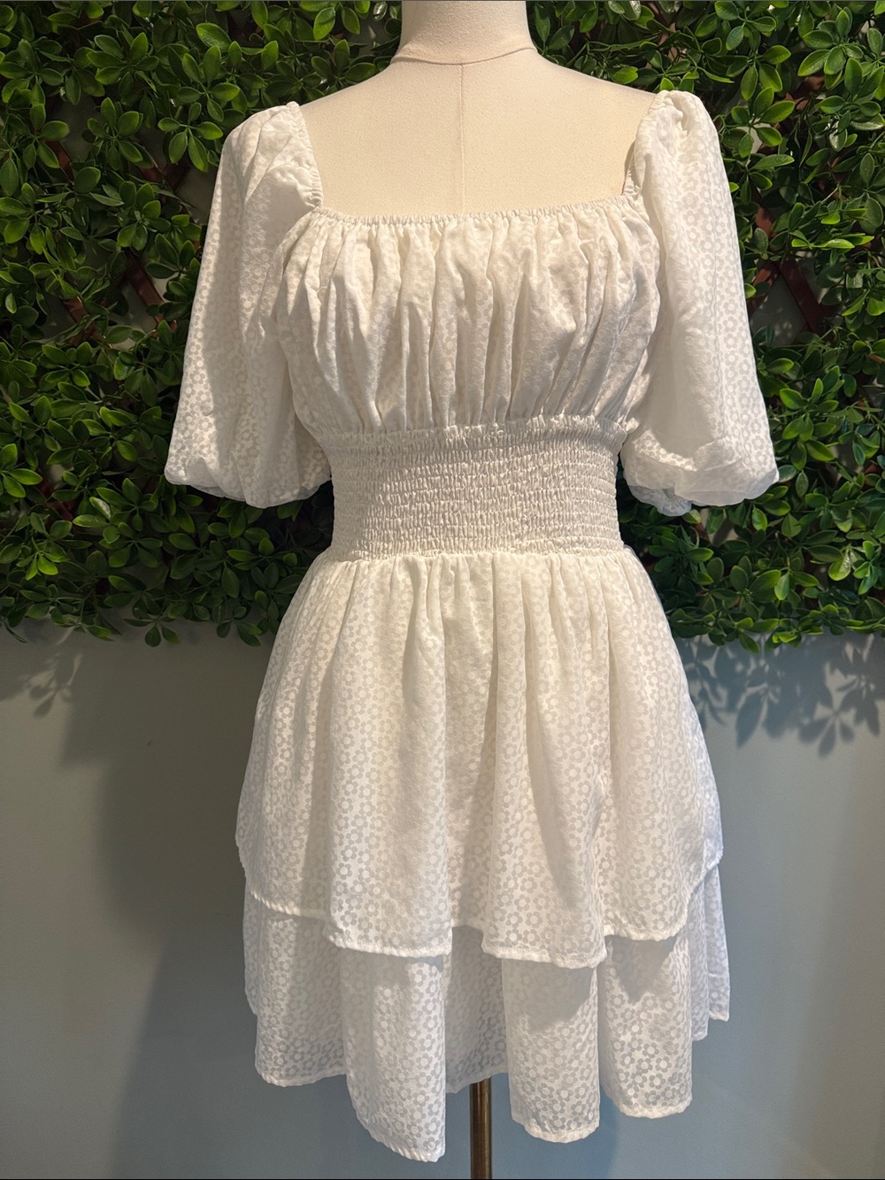 Tiers To Me White Puff Sleeve Tiered Skater Mini Dress - Picture 5 of 12